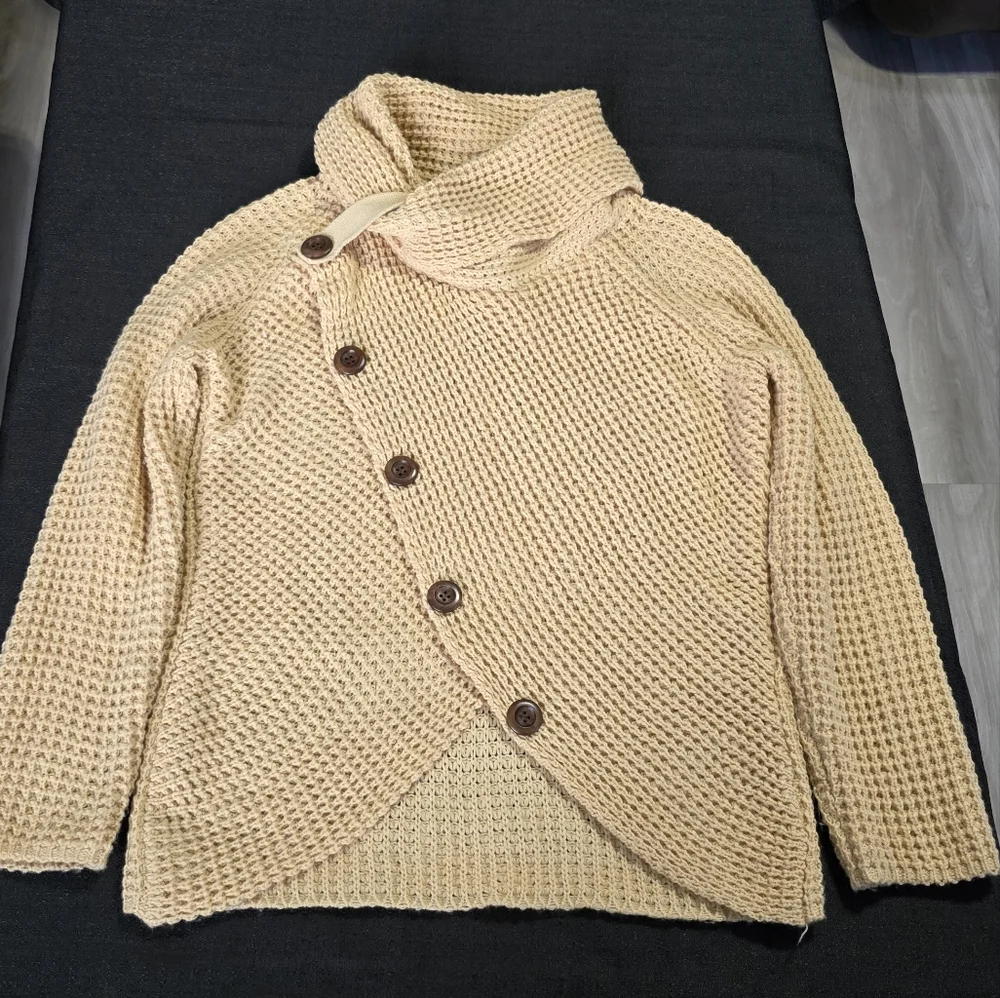 Elegant Tan Asymmetrical Buttoned Sweater